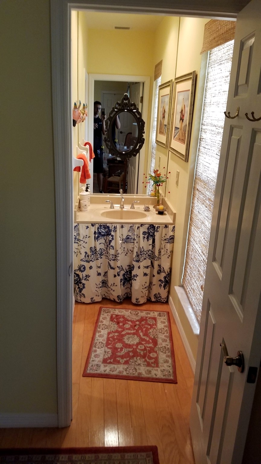Guest bathroom vanity before renovation