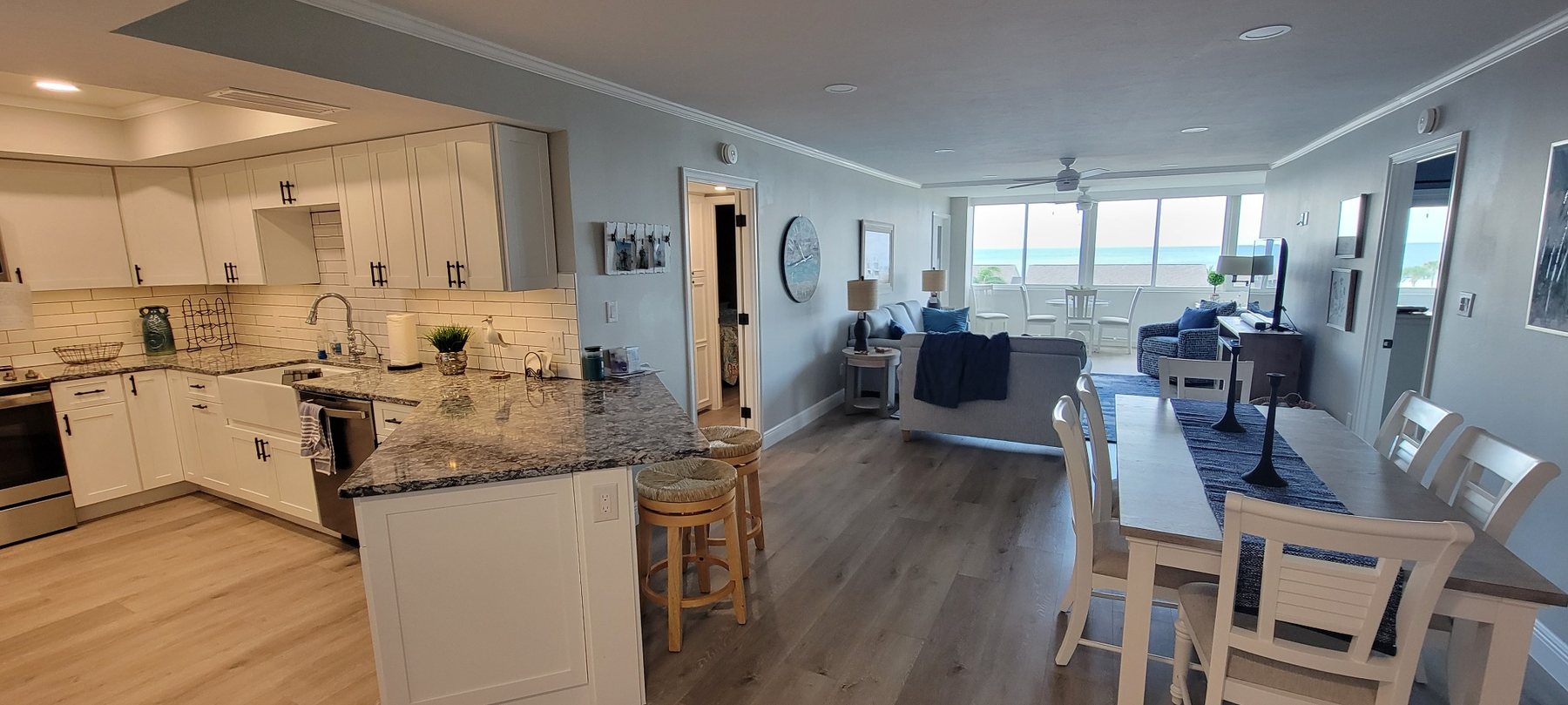 Completed kitchen and waterfront living space